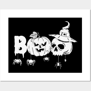 Funny Boo Spooky Pumpkin Skull Wearing Witch Hat Halloween Gift Posters and Art